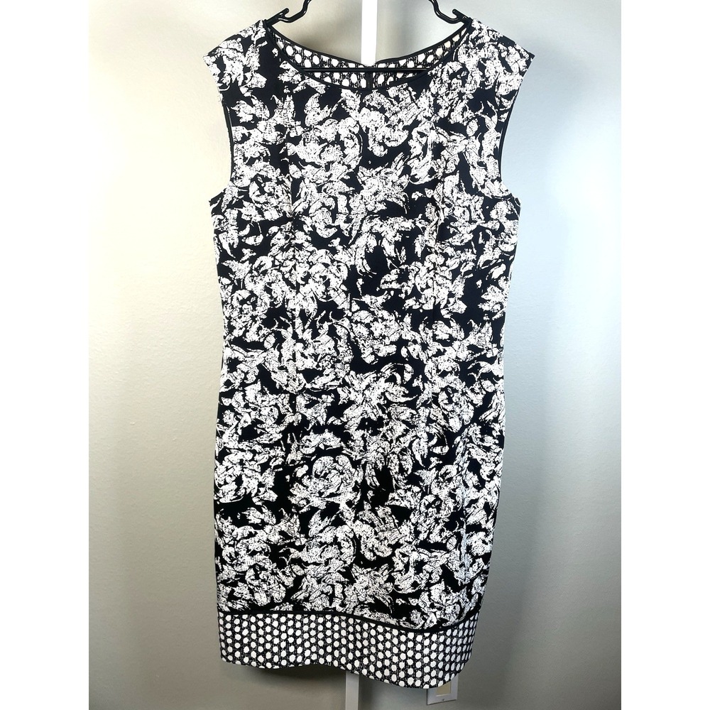 Ann Taylor Dress 12 Black White Floral Sheath Knee Length Career Office Business